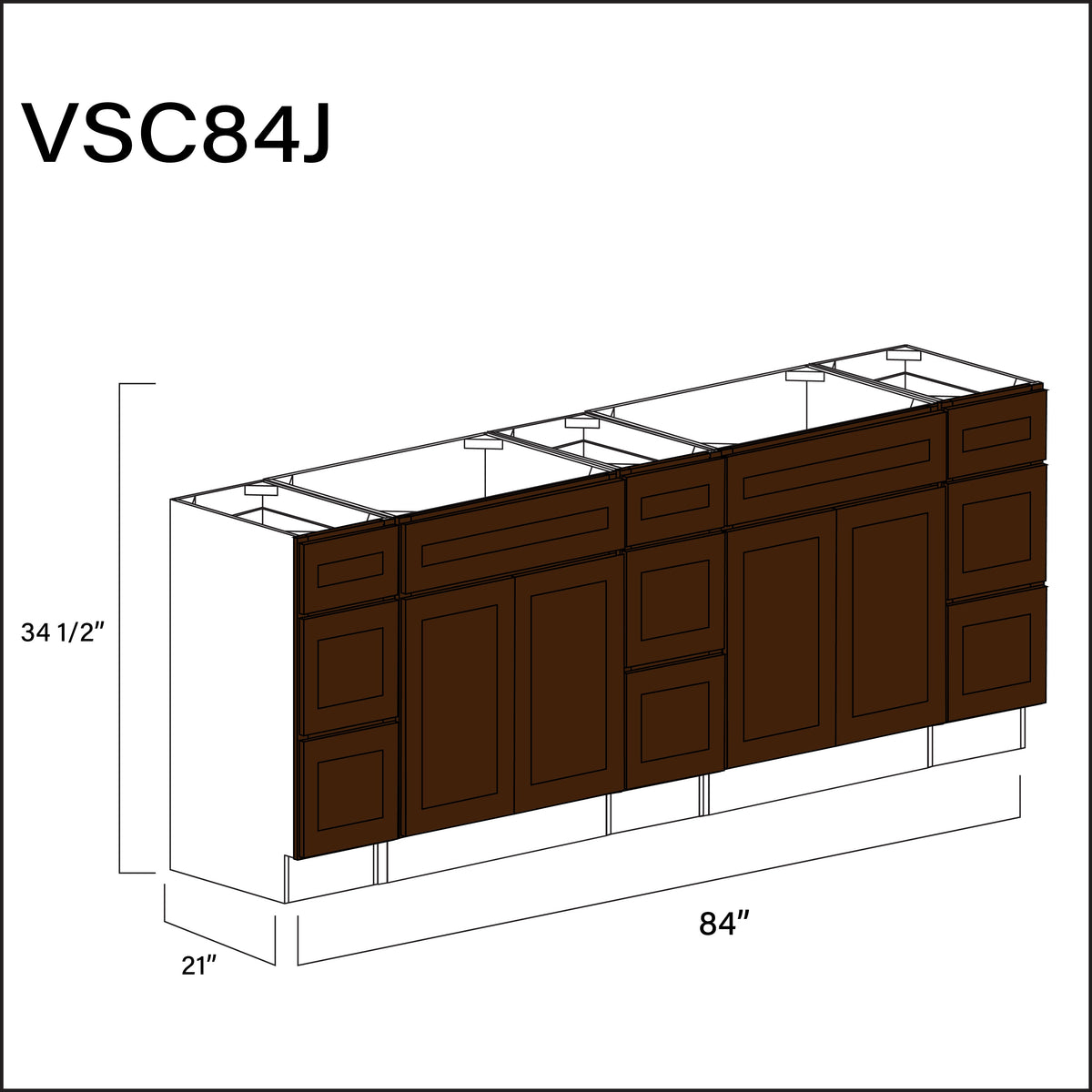 Espresso Shaker Vanity Sink Combo J Cabinets - 84" W x 34.5" H x 21" D