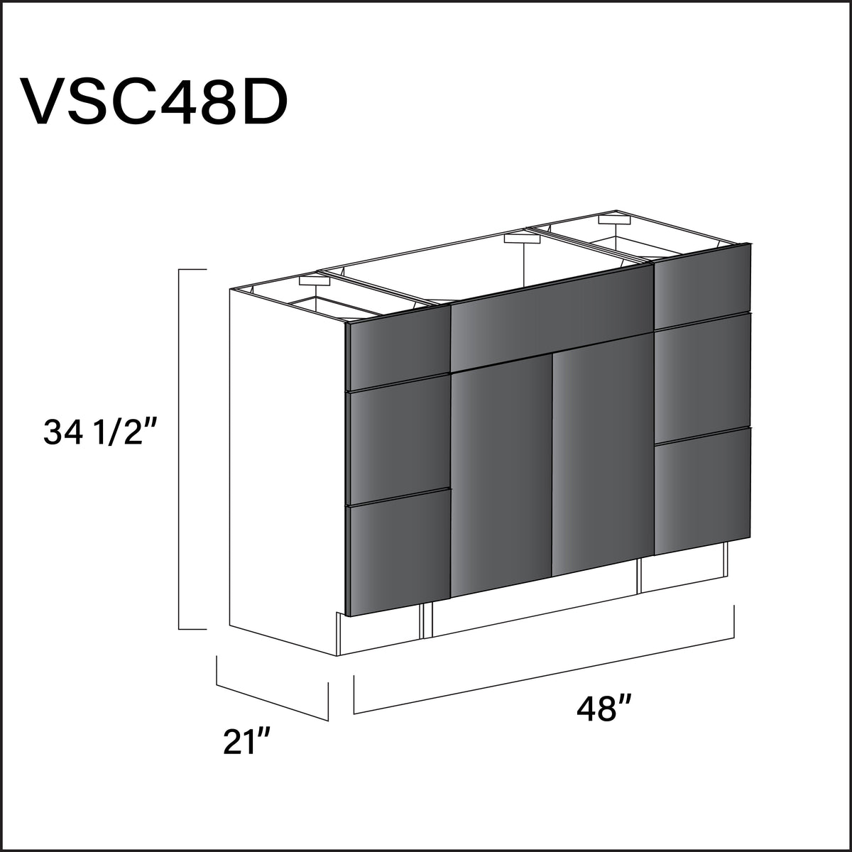 Glossy Gray Frameless Vanity Sink Combo D Cabinets - 48" W x 34.5" H x 21" D