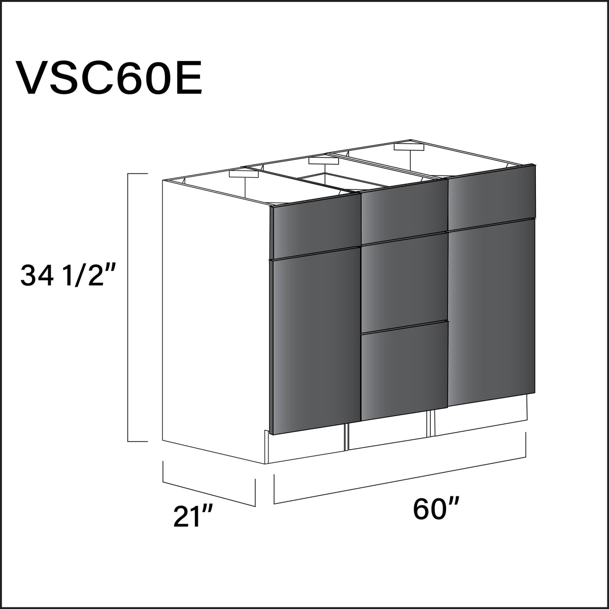 Glossy Gray Frameless Vanity Sink Combo E Cabinets - 60" W x 34.5" H x 21" D