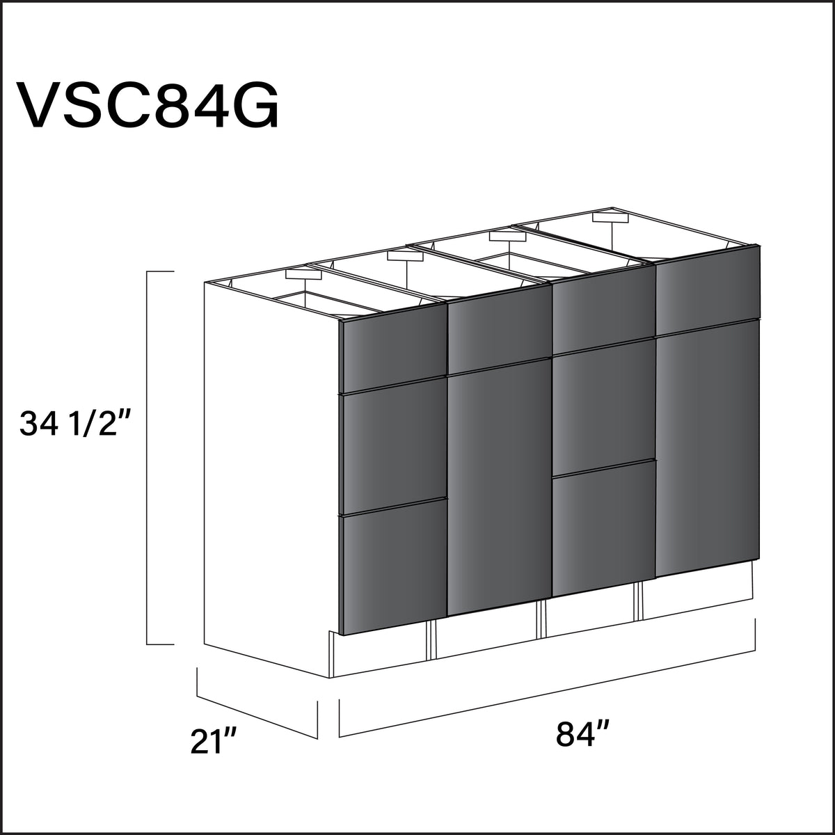 Glossy Gray Frameless Vanity Sink Combo G Cabinets - 84" W x 34.5" H x 21" D