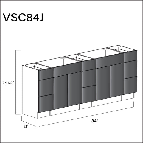 Glossy Gray Frameless Vanity Sink Combo J Cabinets - 84" W x 34.5" H x 21" D