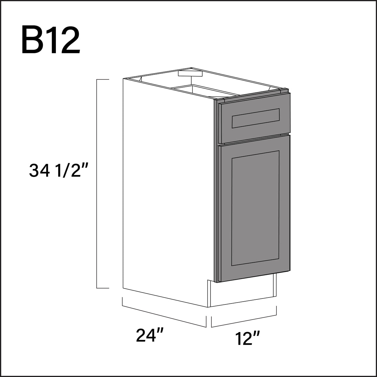 Earth Grey Shaker 1 Drawer 1 Door Kitchen Base Cabinet - 12" W x 34.5" H x 24" D