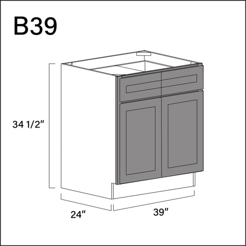 Gray Shaker 2 Drawer 2 Door Kitchen Base Cabinet - 39" W x 34.5" H x 24" D