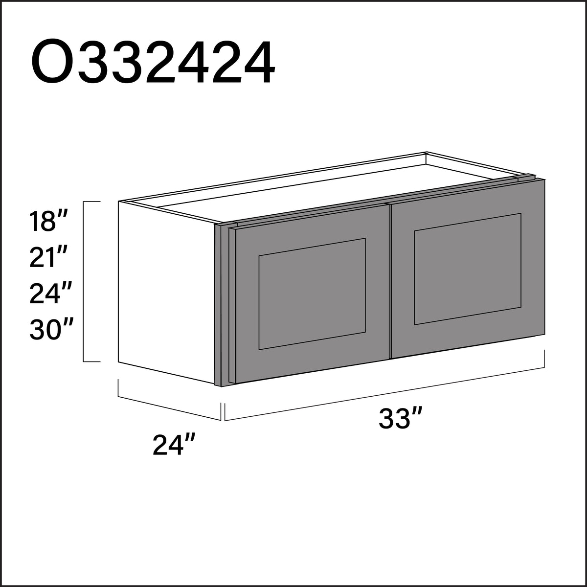 Gray Shaker Double Door Oven Upper Cabinet - 33" W x 24" H x 24" D