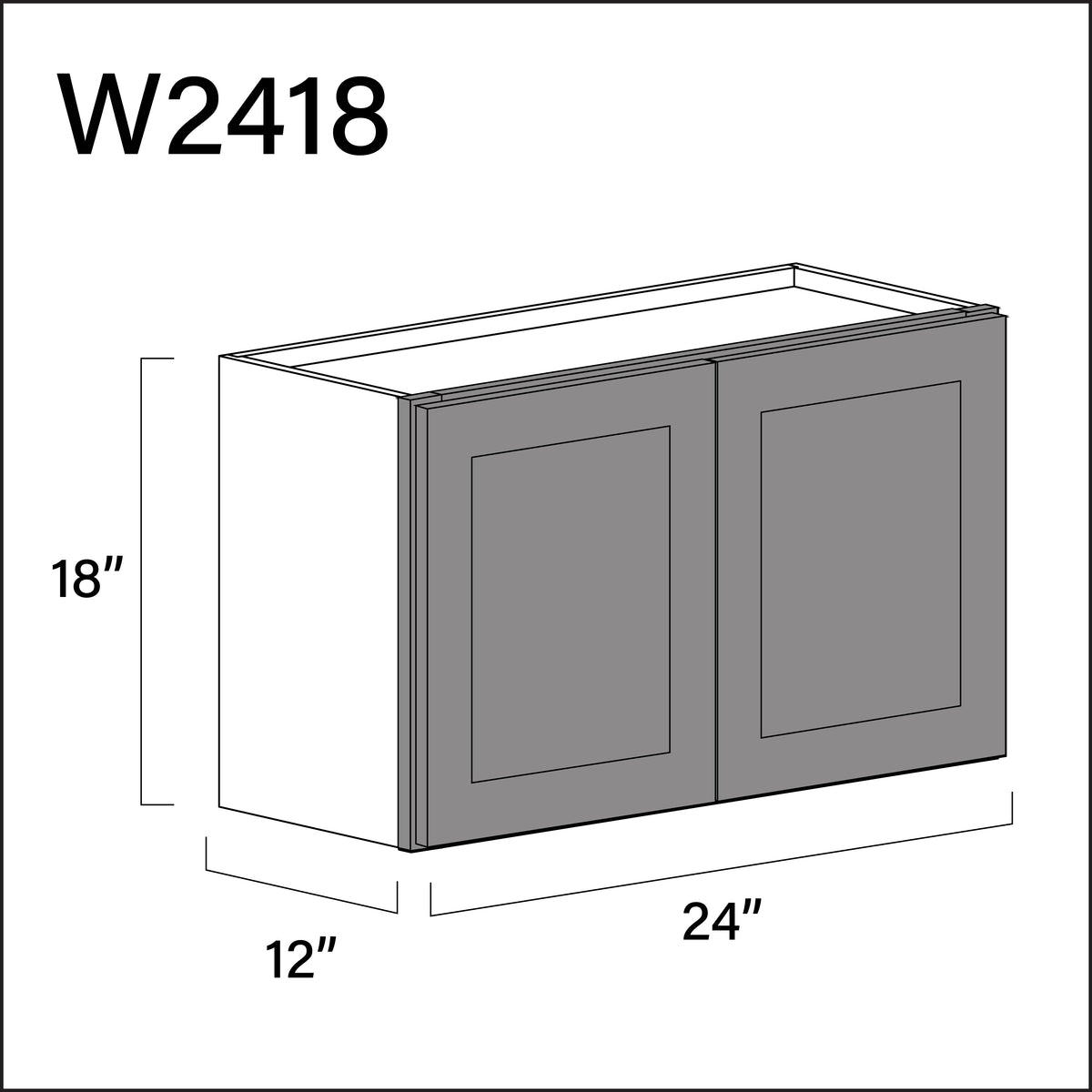 Earth Grey Shaker Double Door Wall Cabinet - 24" W x 18" H x 12" D