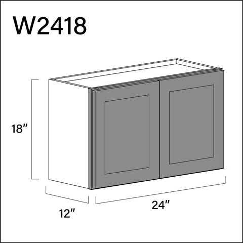 Earth Grey Shaker Double Door Wall Cabinet - 24" W x 18" H x 12" D