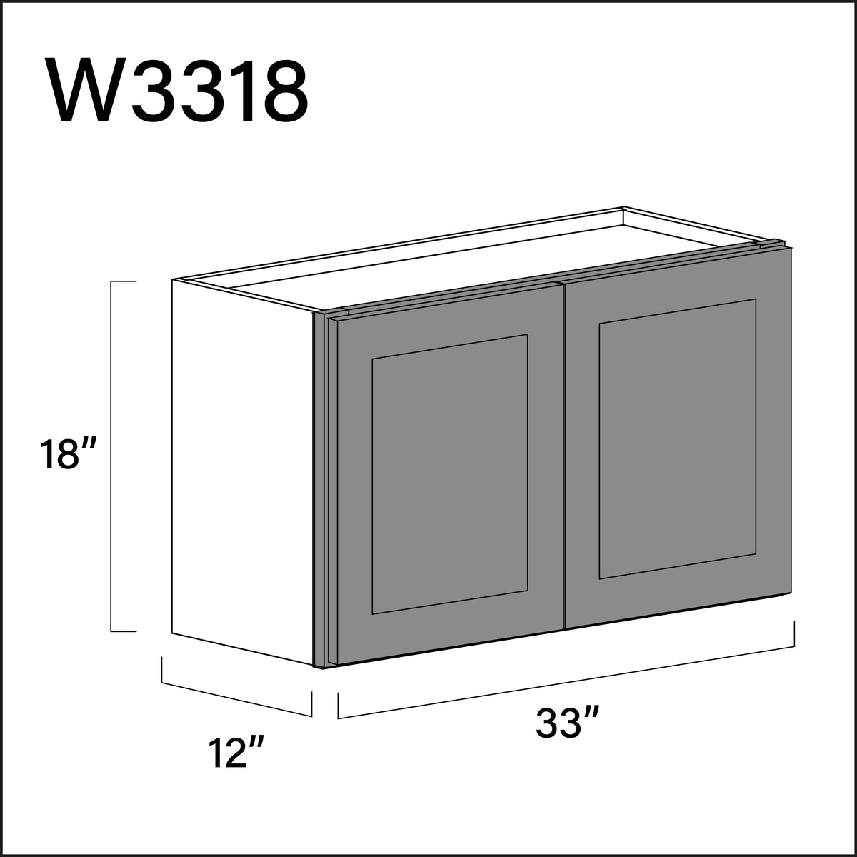 Earth Grey Shaker Double Door Wall Cabinet - 33" W x 18" H x 12" D