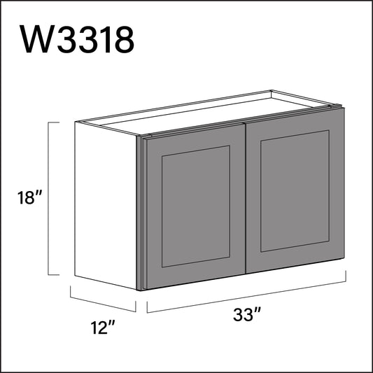 Gray Shaker Double Door Wall Cabinet - 33" W x 18" H x 12" D