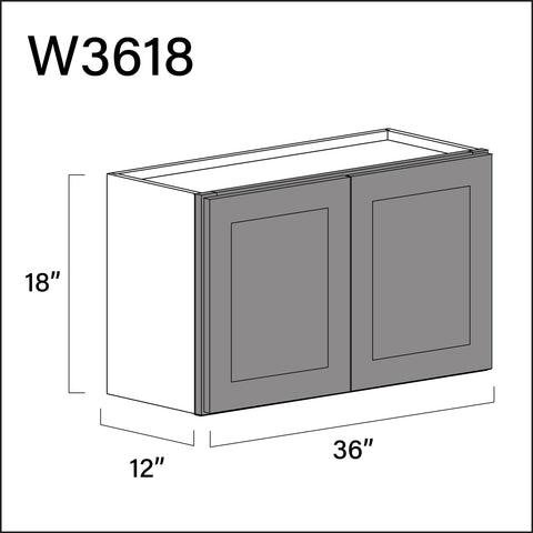 Gray Shaker Double Door Wall Cabinet - 36" W x 18" H x 12" D