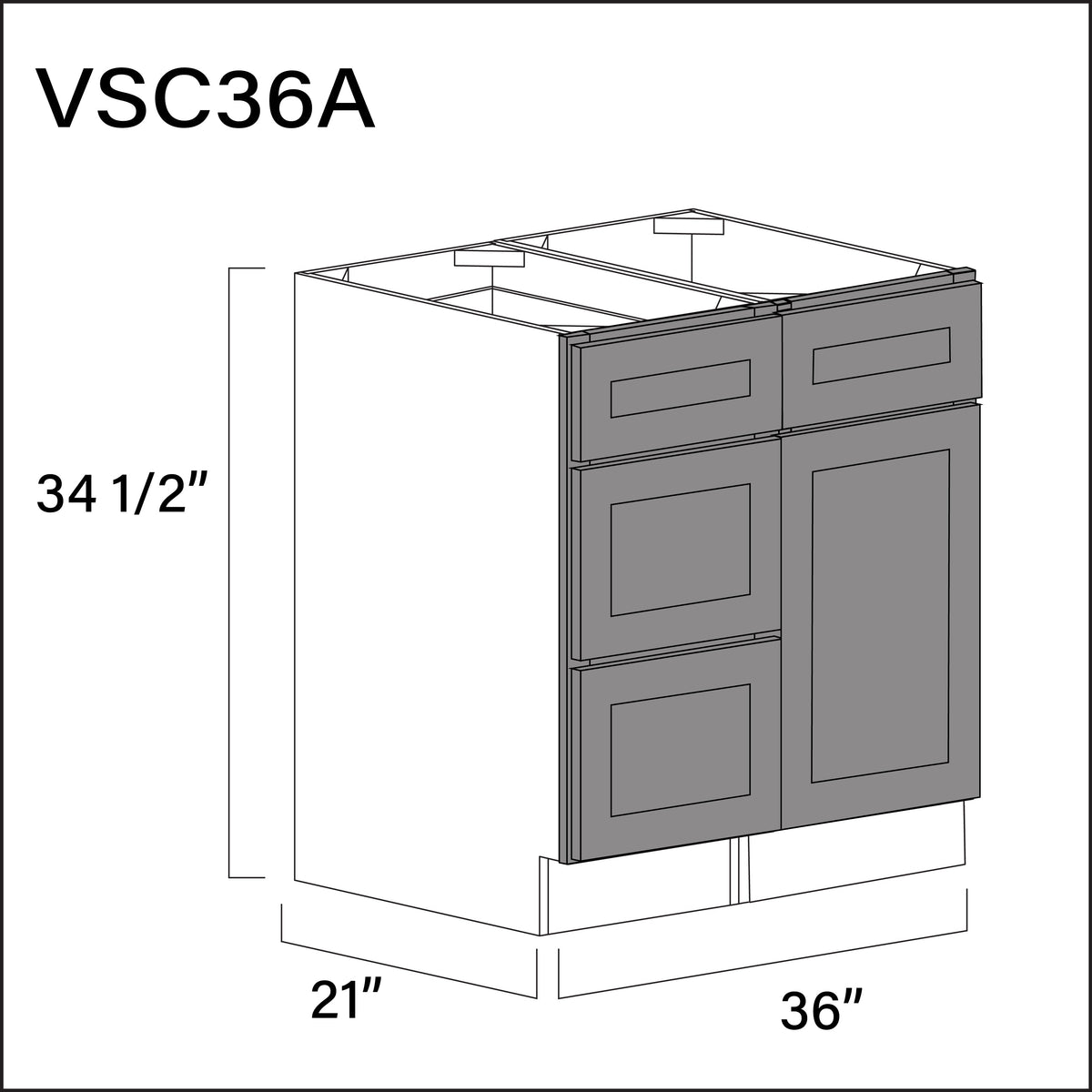 Earth Grey Shaker Vanity Sink Combo A Cabinets - 36" W x 34.5" H x 21" D