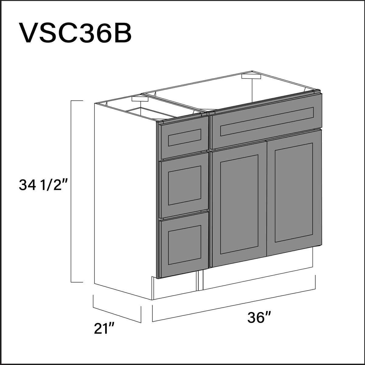 Gray Shaker Vanity Sink Combo B Cabinets - 36" W x 34.5" H x 21" D