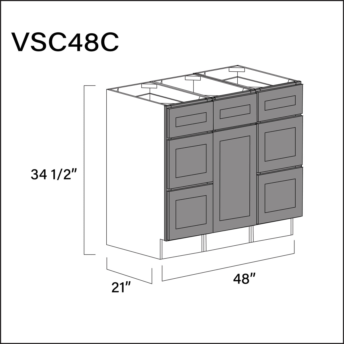 Earth Grey Shaker Vanity Sink Combo C Cabinets - 48" W x 34.5" H x 21" D