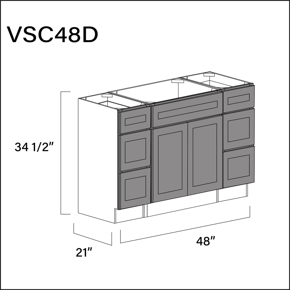 Earth Grey Shaker Vanity Sink Combo D Cabinets - 48" W x 34.5" H x 21" D