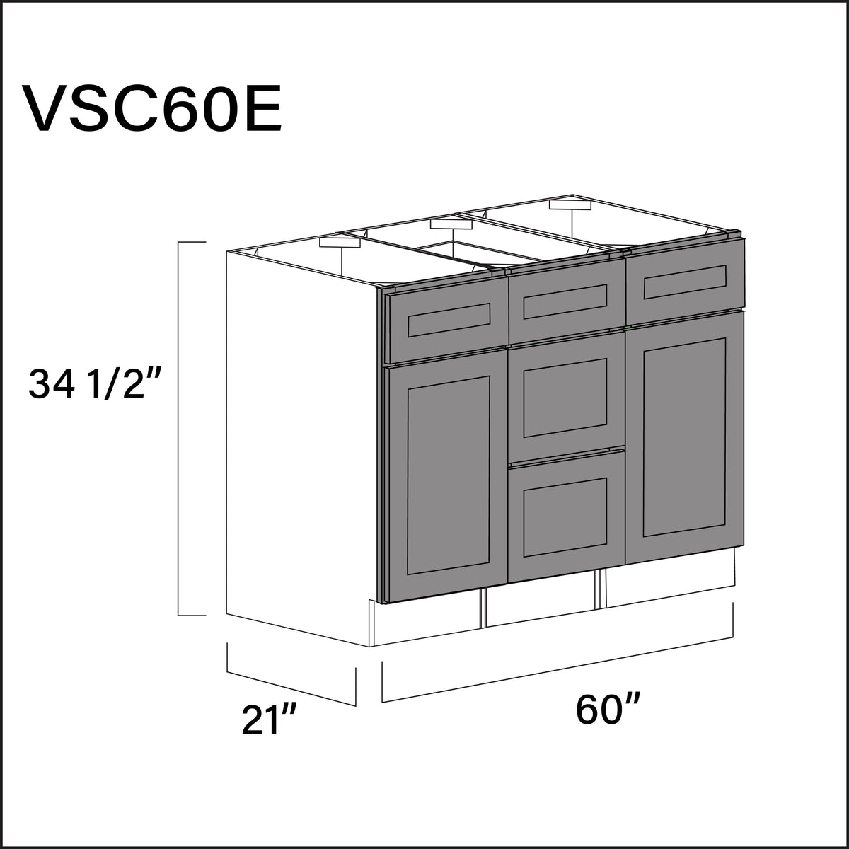 Earth Grey Shaker Vanity Sink Combo E Cabinets - 60" W x 34.5" H x 21" D