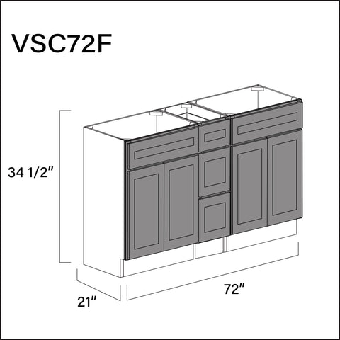 Earth Grey Shaker Vanity Sink Combo F Cabinets - 72" W x 34.5" H x 21" D