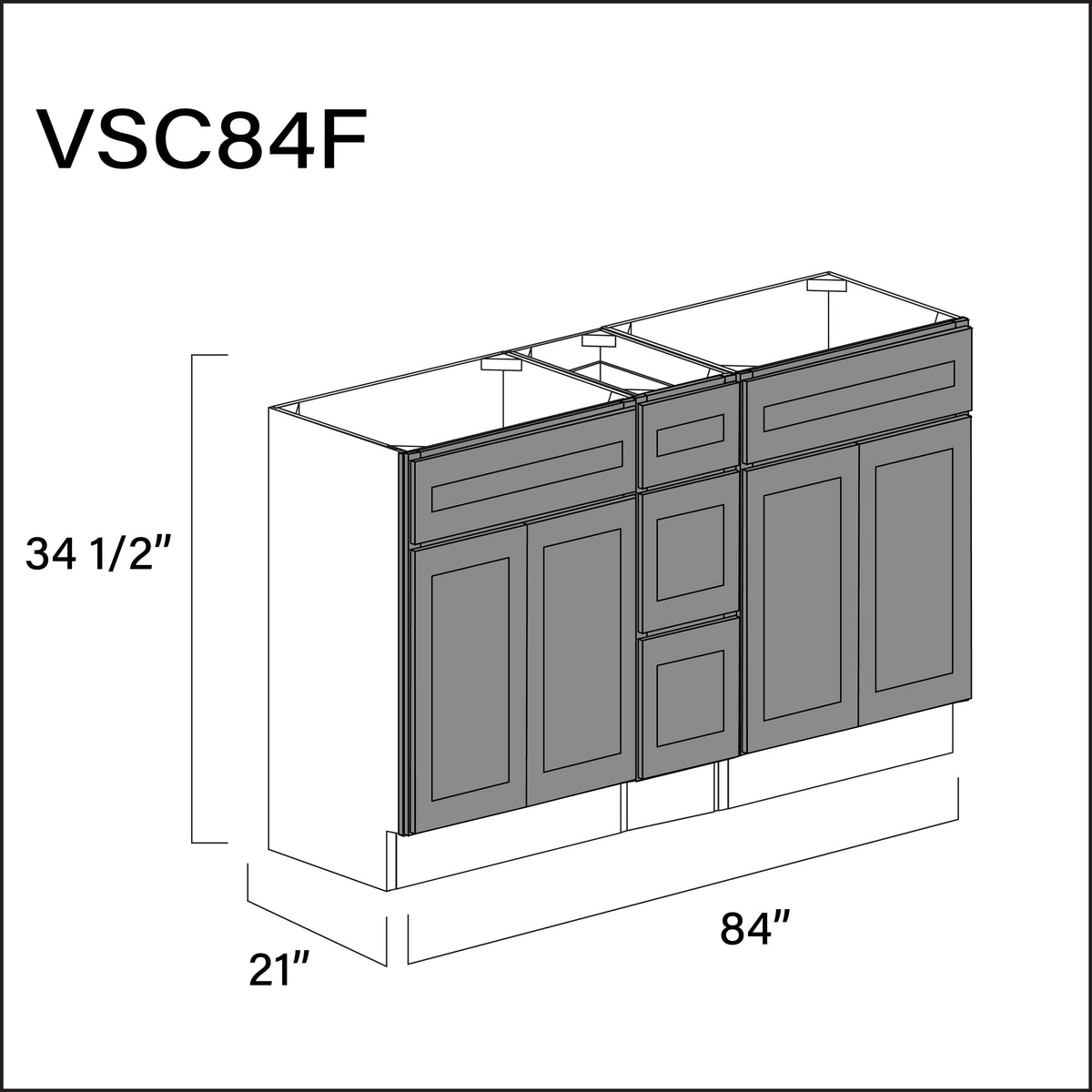 Earth Grey Shaker Vanity Sink Combo F Cabinets - 84" W x 34.5" H x 21" D