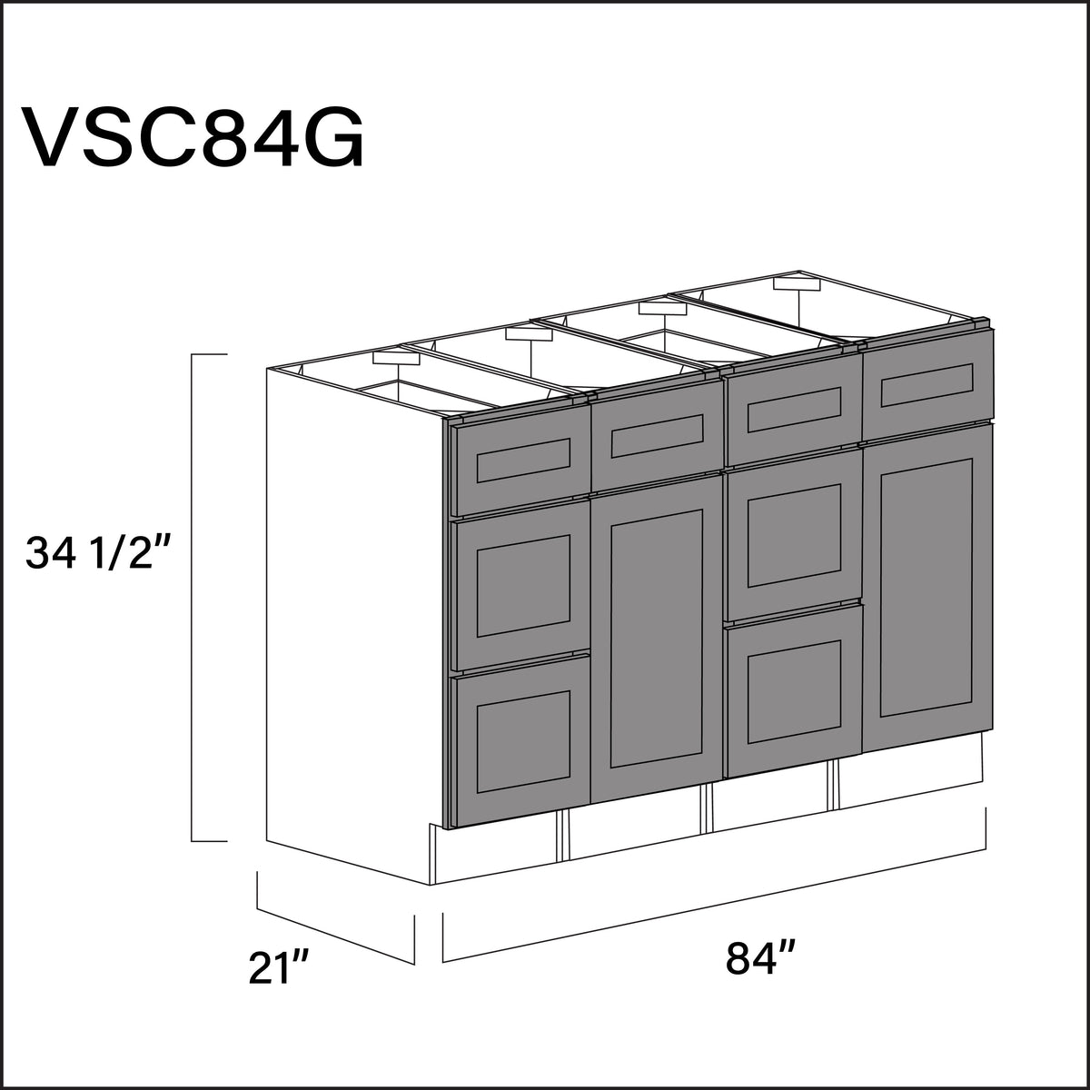 Earth Grey Shaker Vanity Sink Combo G Cabinets - 84" W x 34.5" H x 21" D