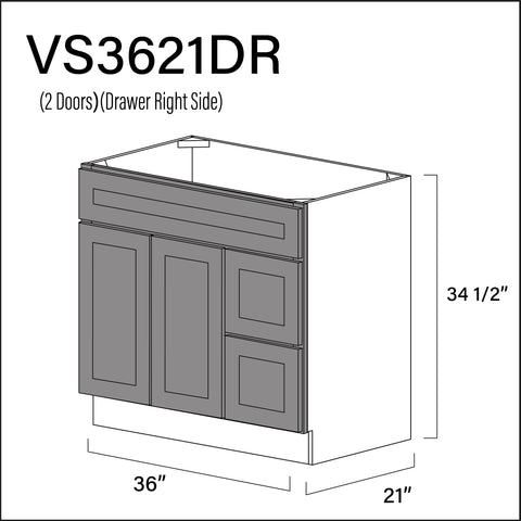 Earth Grey Shaker 2-Drawer Vanity (R) Base Cabinet - 36" W x 34.5" H x 21" D