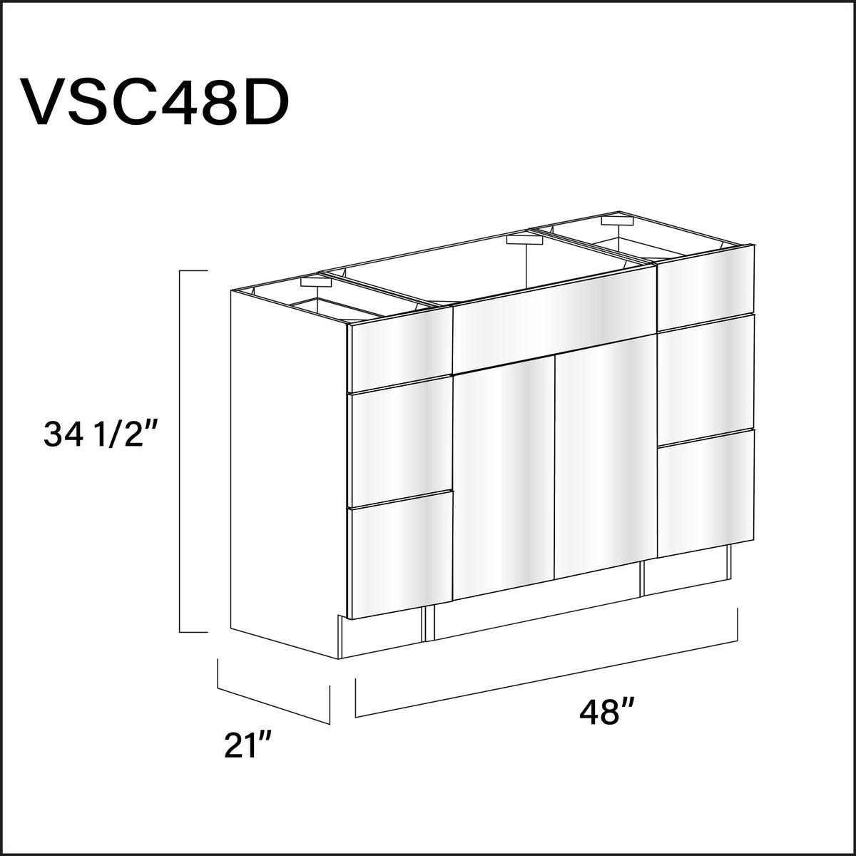 Glossy White Frameless Vanity Sink Combo D Cabinets - 48" W x 34.5" H x 21" D