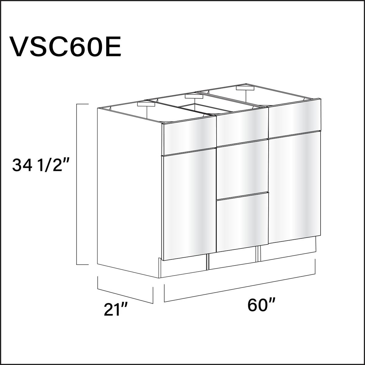 Glossy White Frameless Vanity Sink Combo E Cabinets - 60" W x 34.5" H x 21" D