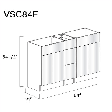 Glossy White Frameless Vanity Sink Combo F Cabinets - 84" W x 34.5" H x 21" D