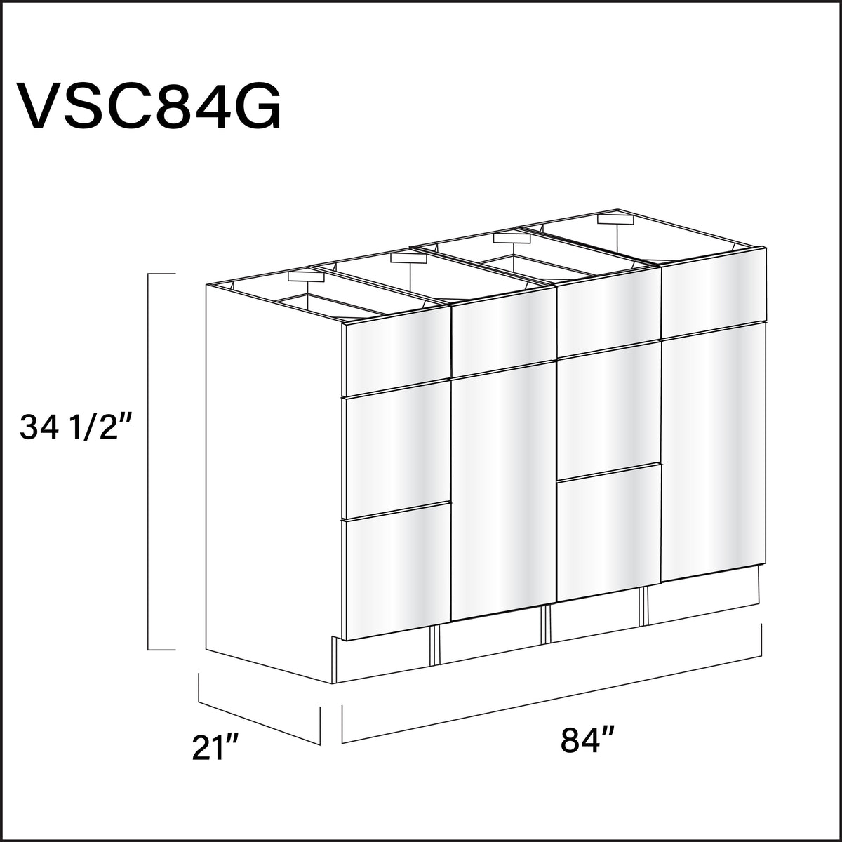 Glossy White Frameless Vanity Sink Combo G Cabinets - 84" W x 34.5" H x 21" D