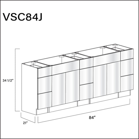 Glossy White Frameless Vanity Sink Combo J Cabinets - 84" W x 34.5" H x 21" D