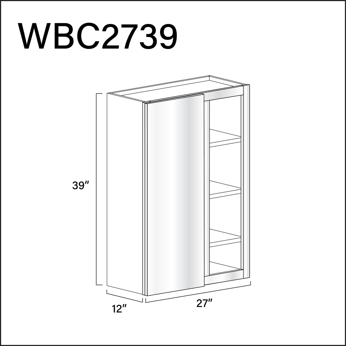 Glossy White Frameless Wall Blind Corner Cabinet - 27" W x 39" H x 12" D