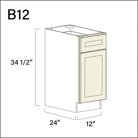 Milkshake White 1 Drawer 1 Door Kitchen Base Cabinet - 12" W x 34.5" H x 24" D