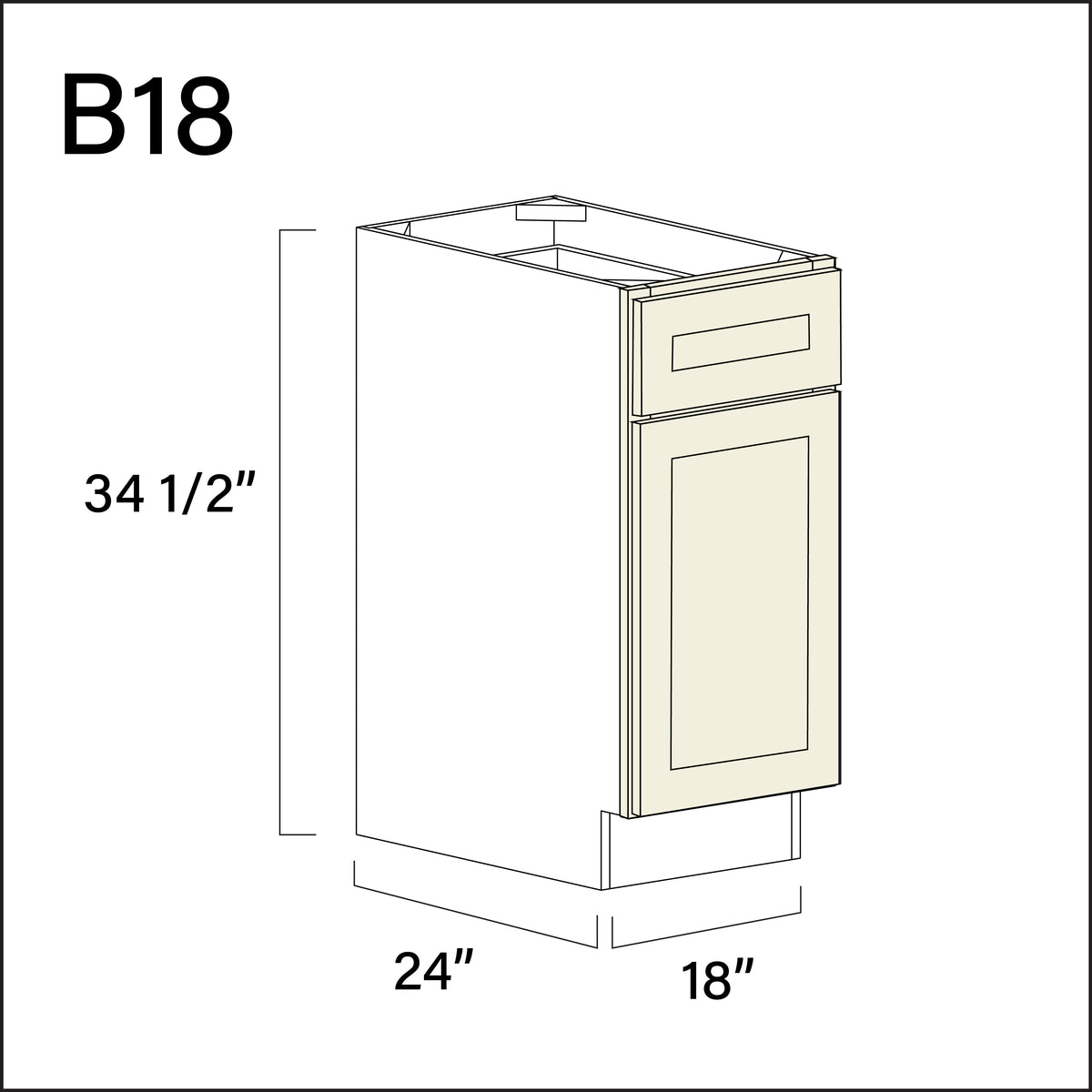 Milkshake White 1 Drawer 1 Door Kitchen Base Cabinet - 18" W x 34.5" H x 24" D