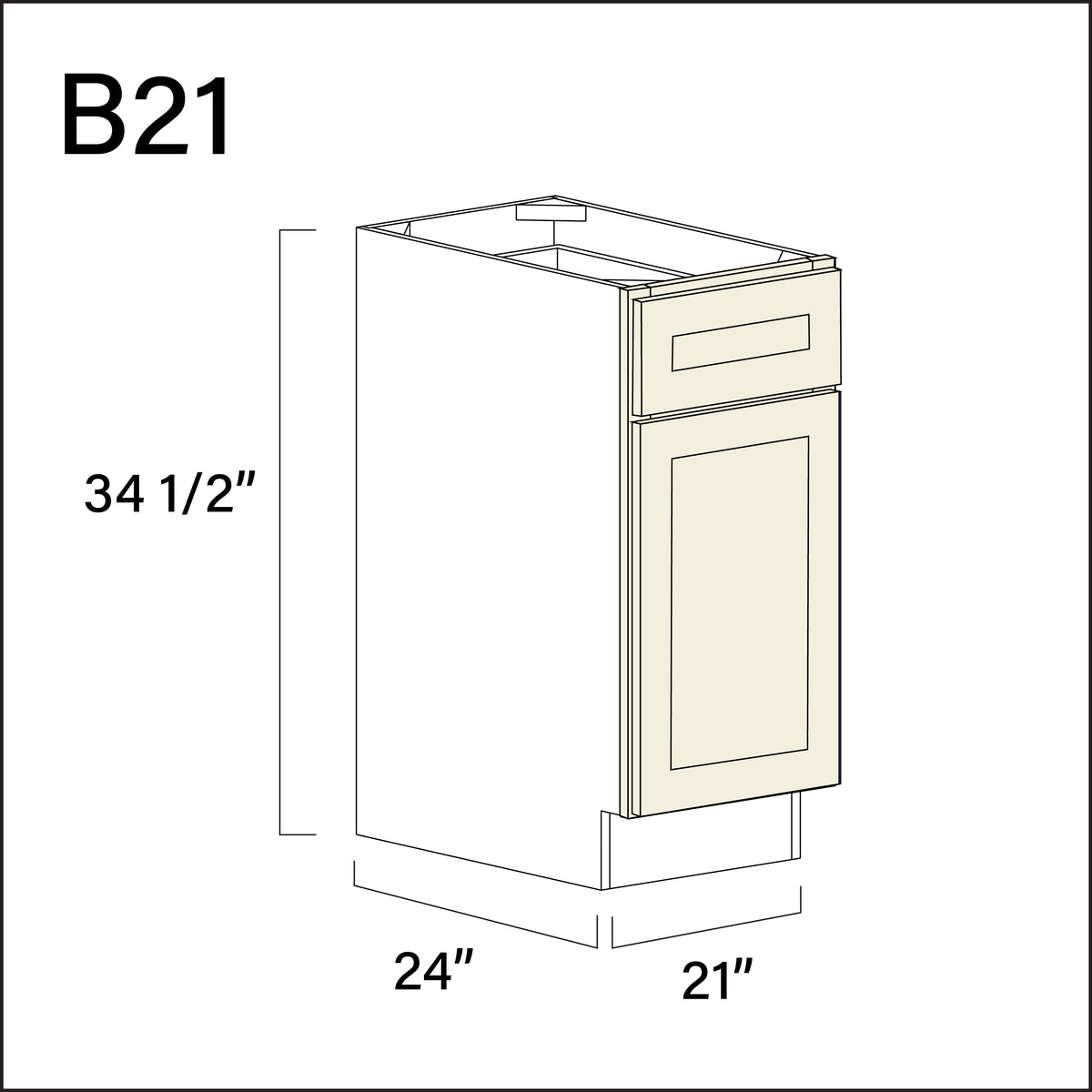 Milkshake White 1 Drawer 1 Door Kitchen Base Cabinet - 21" W x 34.5" H x 24" D