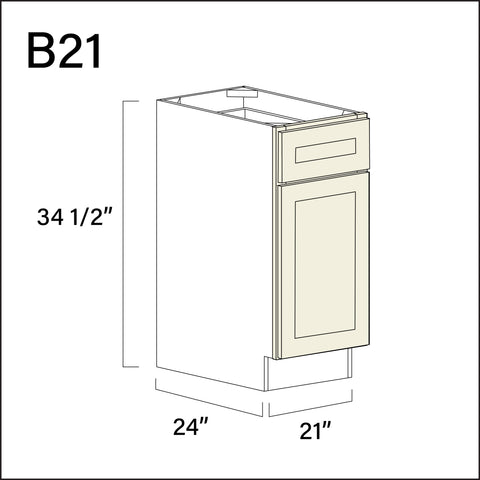 Milkshake White 1 Drawer 1 Door Kitchen Base Cabinet - 21" W x 34.5" H x 24" D