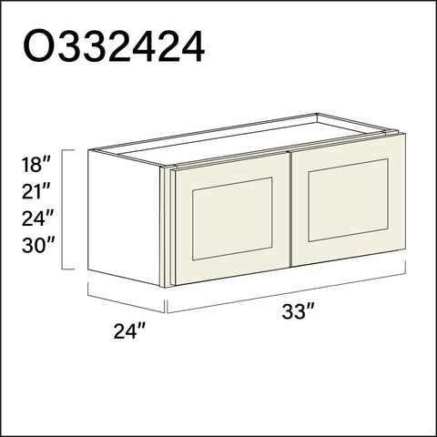 Milkshake White Double Door Oven Upper Cabinet - 33" W x 24" H x 24" D