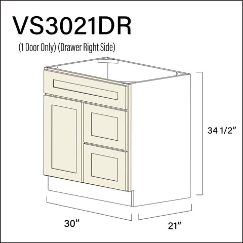 Milkshake White 2-Drawer Vanity (R) Base Cabinet - 30" W x 34.5" H x 21" D