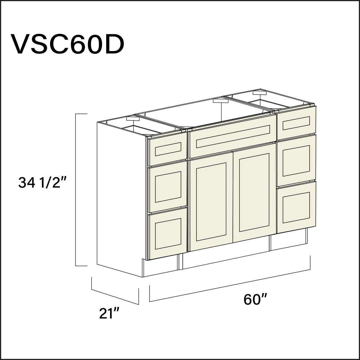 Milkshake White Vanity Sink Combo D Cabinets - 60" W x 34.5" H x 21" D