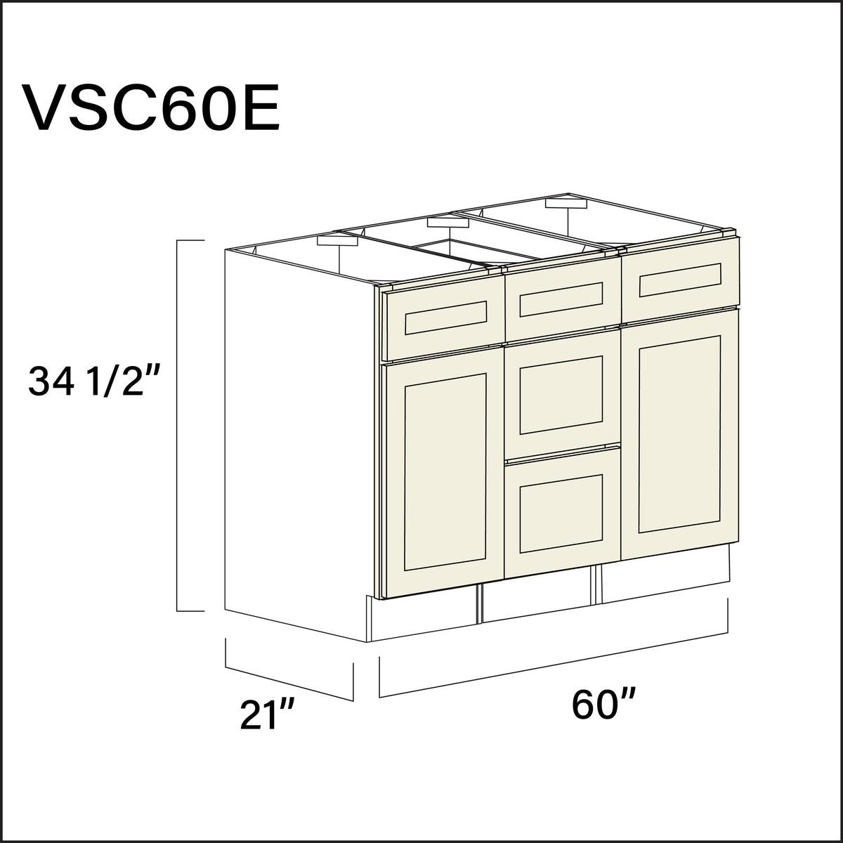 Milkshake White Vanity Sink Combo E Cabinets - 60" W x 34.5" H x 21" D