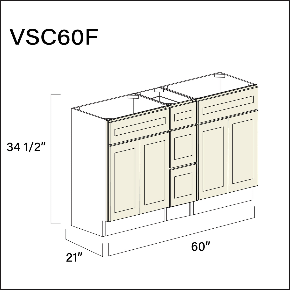 Milkshake White Vanity Sink Combo F Cabinets - 60" W x 34.5" H x 21" D