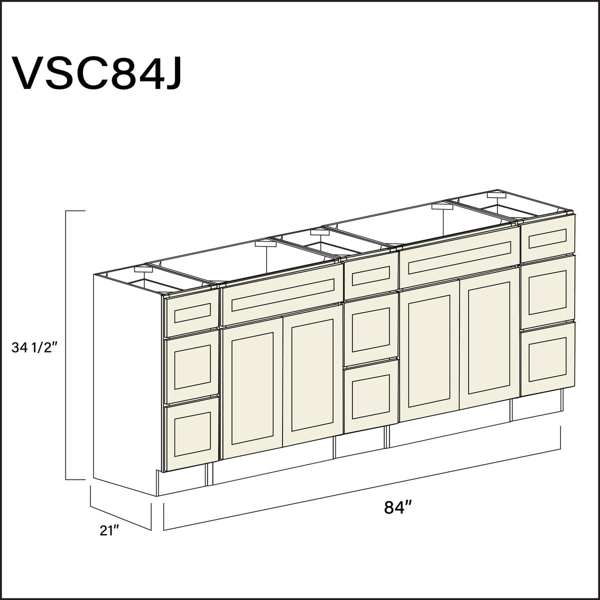 Milkshake White Vanity Sink Combo J Cabinets - 84" W x 34.5" H x 21" D