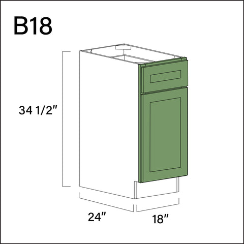Jade Shaker 1 Drawer 1 Door Kitchen Base Cabinet - 18" W x 34.5" H x 24" D