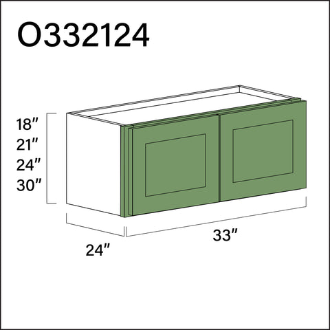 Emerald Green Shaker Double Door Oven Upper Cabinet - 33" W x 21" H x 24" D