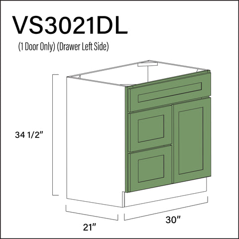 Emerald Green Shaker 2-Drawer Vanity (L) Base Cabinet - 30" W x 34.5" H x 21" D