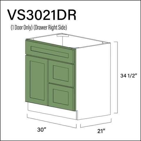 Emerald Green Shaker 2-Drawer Vanity (R) Base Cabinet - 30" W x 34.5" H x 21" D