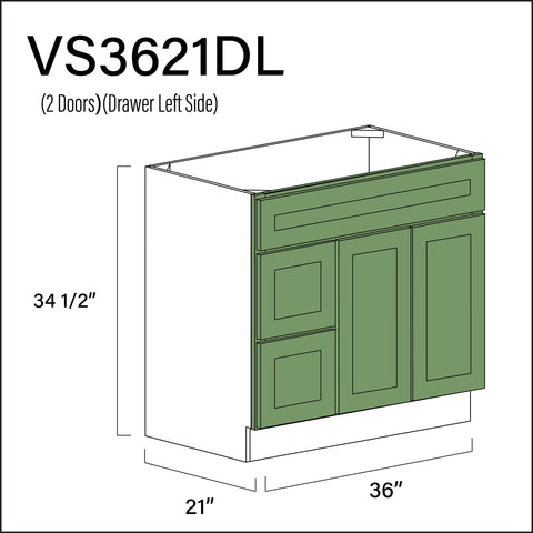 Jade Shaker 2-Drawer Vanity (L) Base Cabinet - 36" W x 34.5" H x 21" D