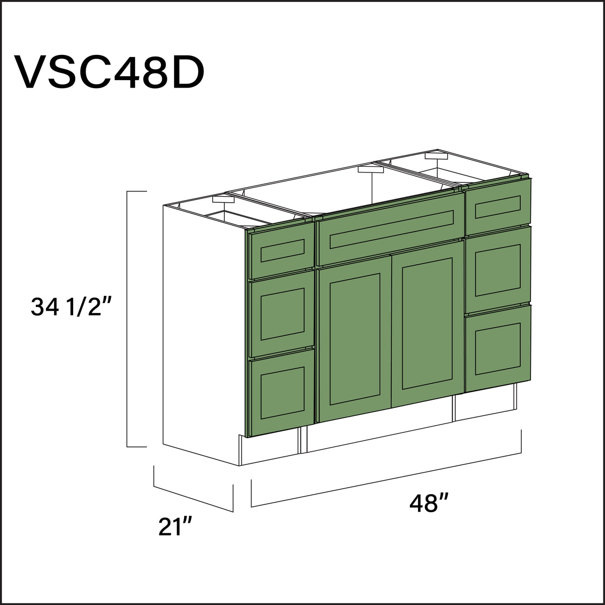 Emerald Green Shaker Vanity Sink Combo D Cabinets - 48" W x 34.5" H x 21" D