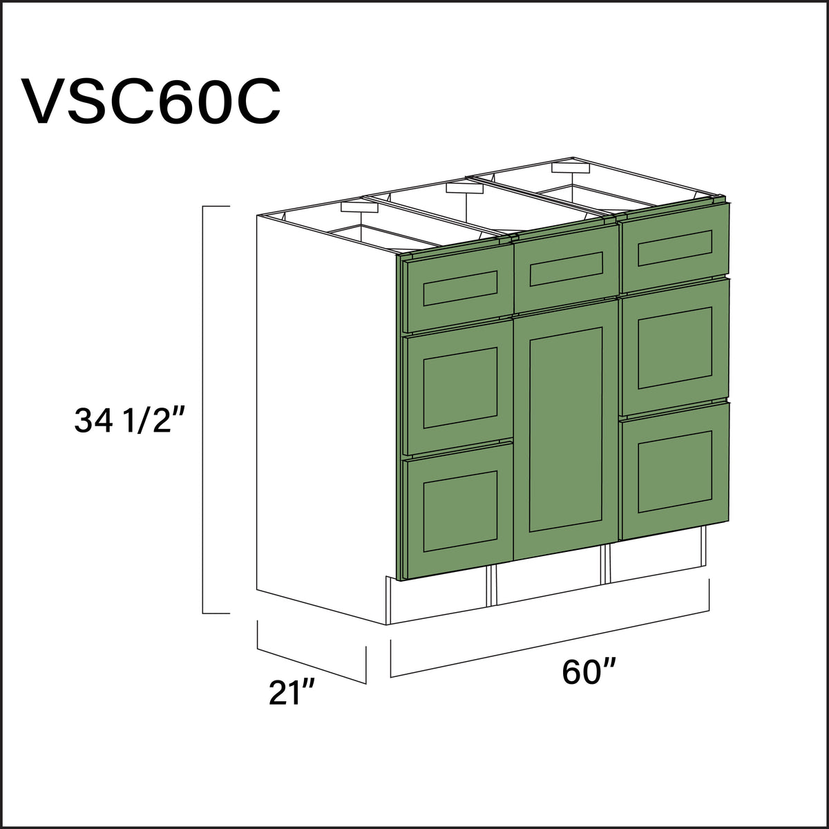 Emerald Green Shaker Vanity Sink Combo C Cabinets - 60" W x 34.5" H x 21" D