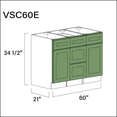 Emerald Green Shaker Vanity Sink Combo E Cabinets - 60" W x 34.5" H x 21" D