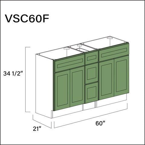 Emerald Green Shaker Vanity Sink Combo F Cabinets - 60" W x 34.5" H x 21" D