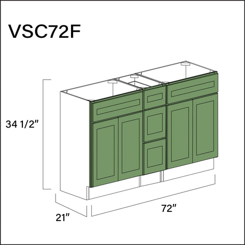 Emerald Green Shaker Vanity Sink Combo F Cabinets - 72" W x 34.5" H x 21" D