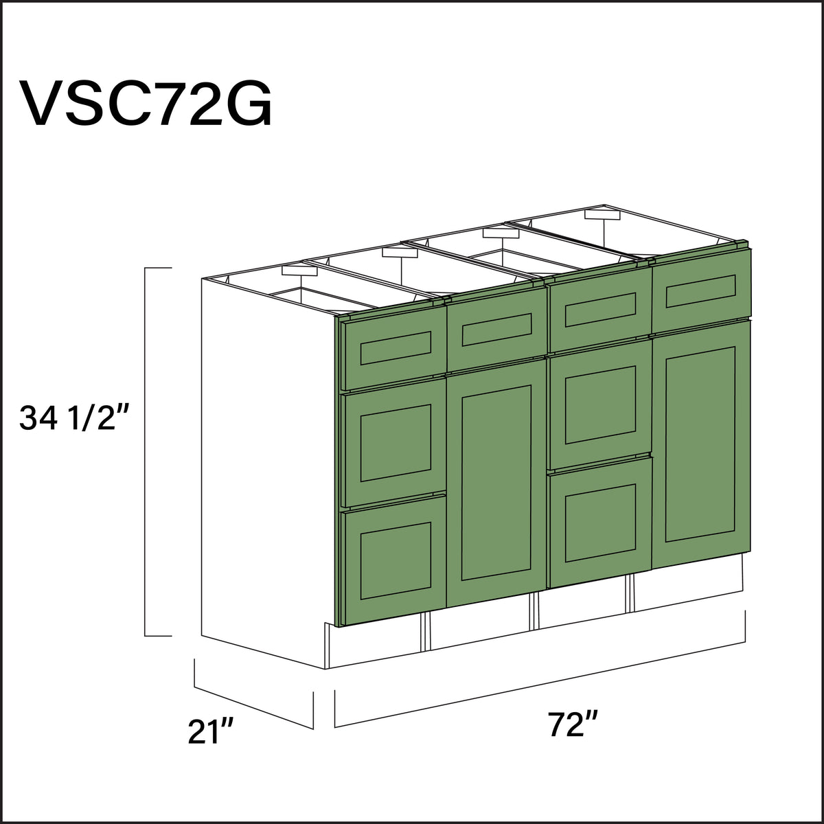 Emerald Green Shaker Vanity Sink Combo G Cabinets - 72" W x 34.5" H x 21" D