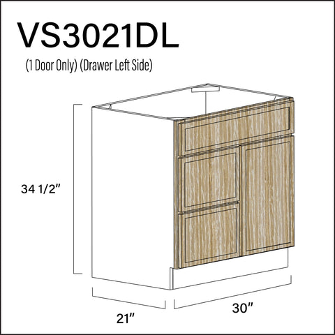 Angel Oak Slim Shaker 2-Drawer Vanity (L) Base Cabinet - 30" W x 34.5" H x 21" D